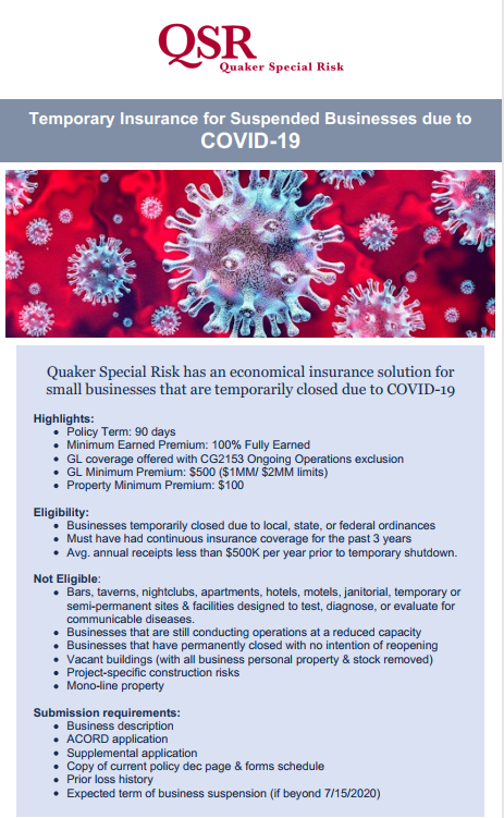 Temporary Insurance for Suspended Business due to Covid-19
